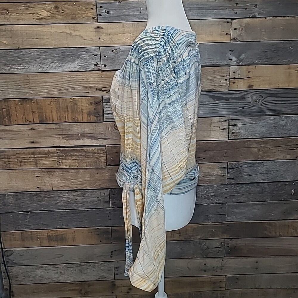 Free People Top Maldives Surplice Wrap Cotton Misty Blue Orange Combo Medium - Picture 3 of 11